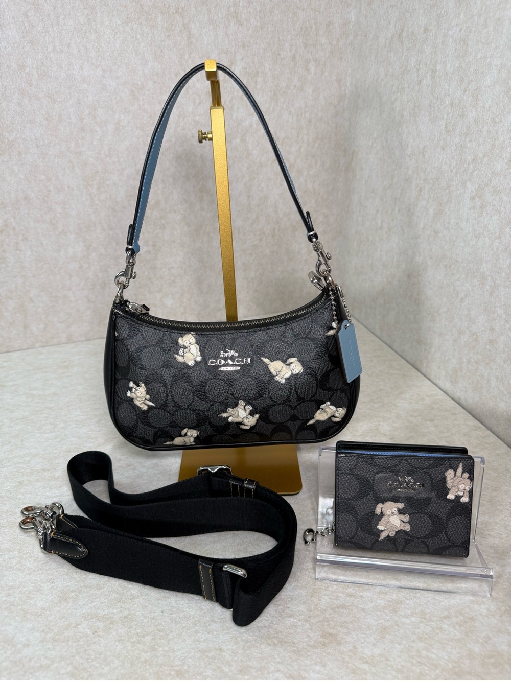Coach Black Signature Canvas Happy Dog Teri Shoulder Bag & Matching Snap Wallet